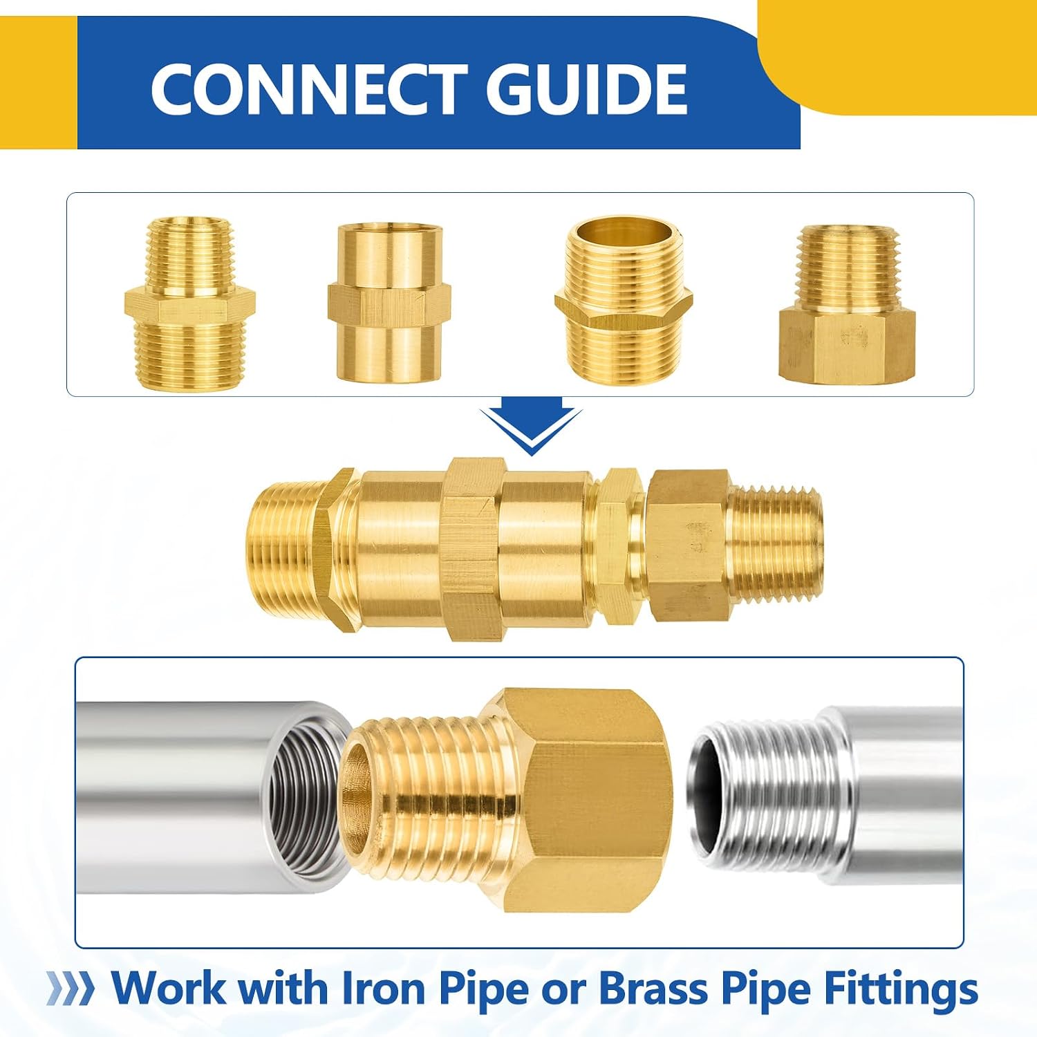10 PACK GUOFIS Brass Pipe Fittings - 1/4" Male NPT x 3/8" Female NPT Reducing Adapter to Alter Pipe Diameters(NPT035)