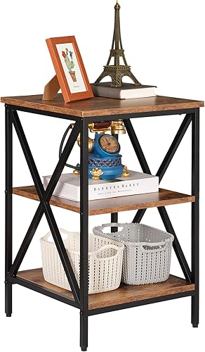 Miniatura 4 de ZENY Mesa auxiliar con estantes muebles laterales de sofácama diseño X mesas auxiliares modernas para sala de estar dormitorio apartamento marrón