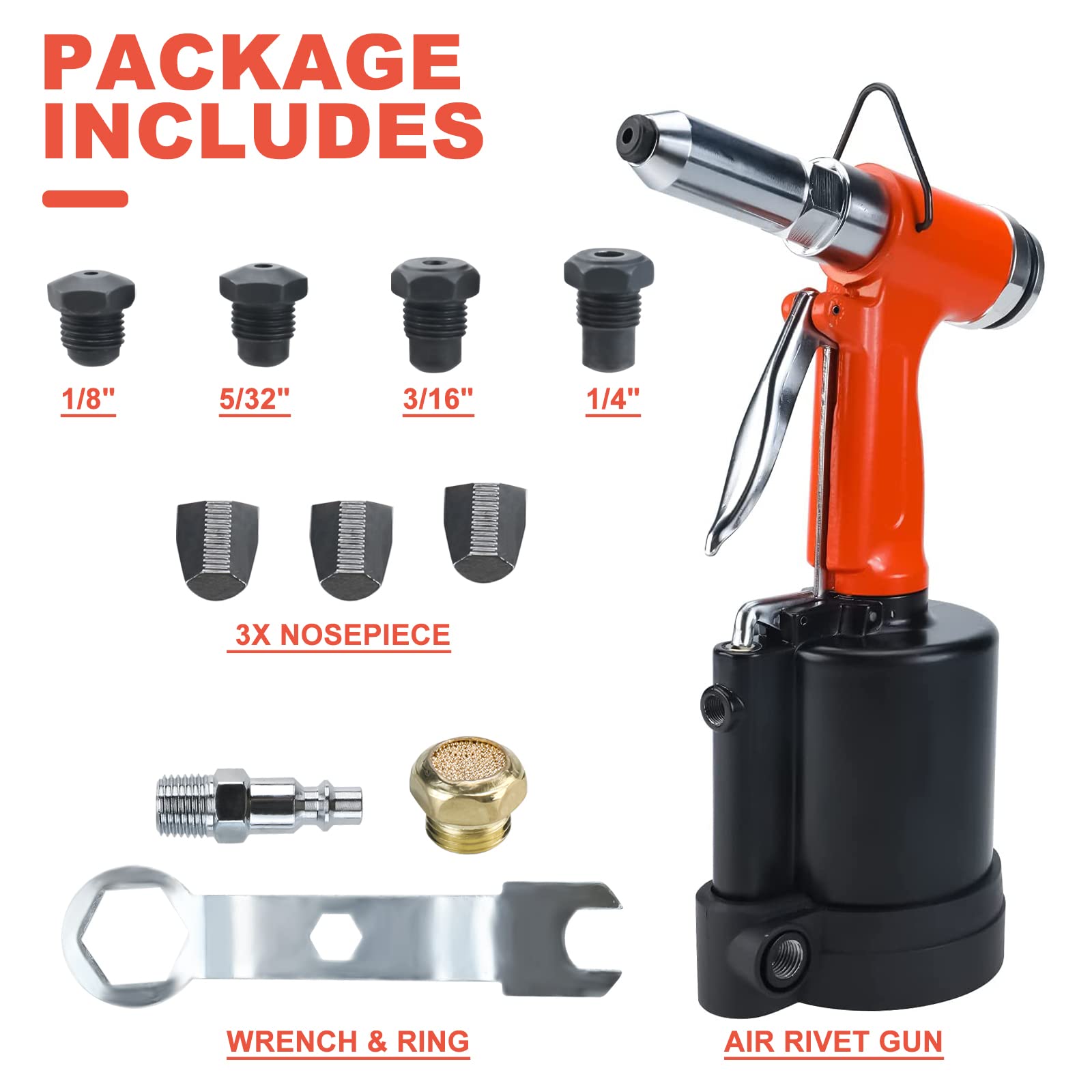 KUNTEC Air Rivet Tool Professional Heavy Duty Pneumatic Hydraulic Rivet Tool with 1/4