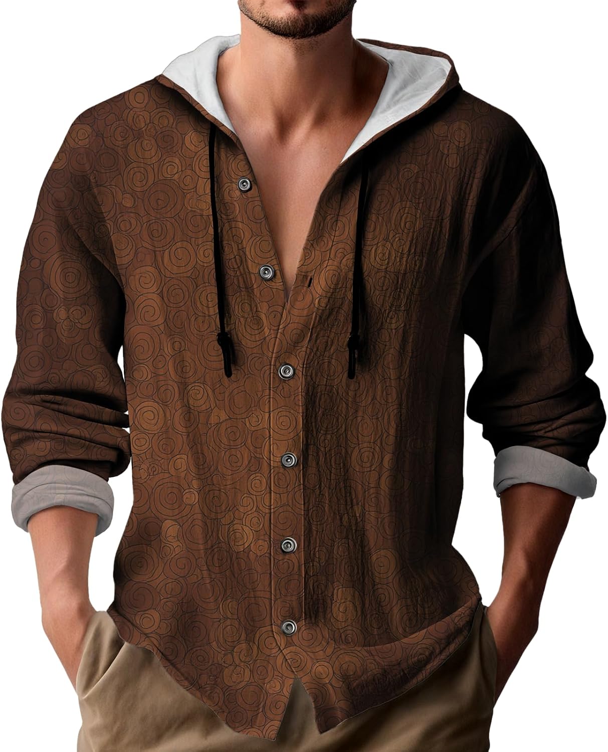 MARSVOVO Men's Hoodie Drawstring Hooded Button Down Beach Tops Casual Hawaiian Lightweight Comfy Loose Fit Sweatshirts