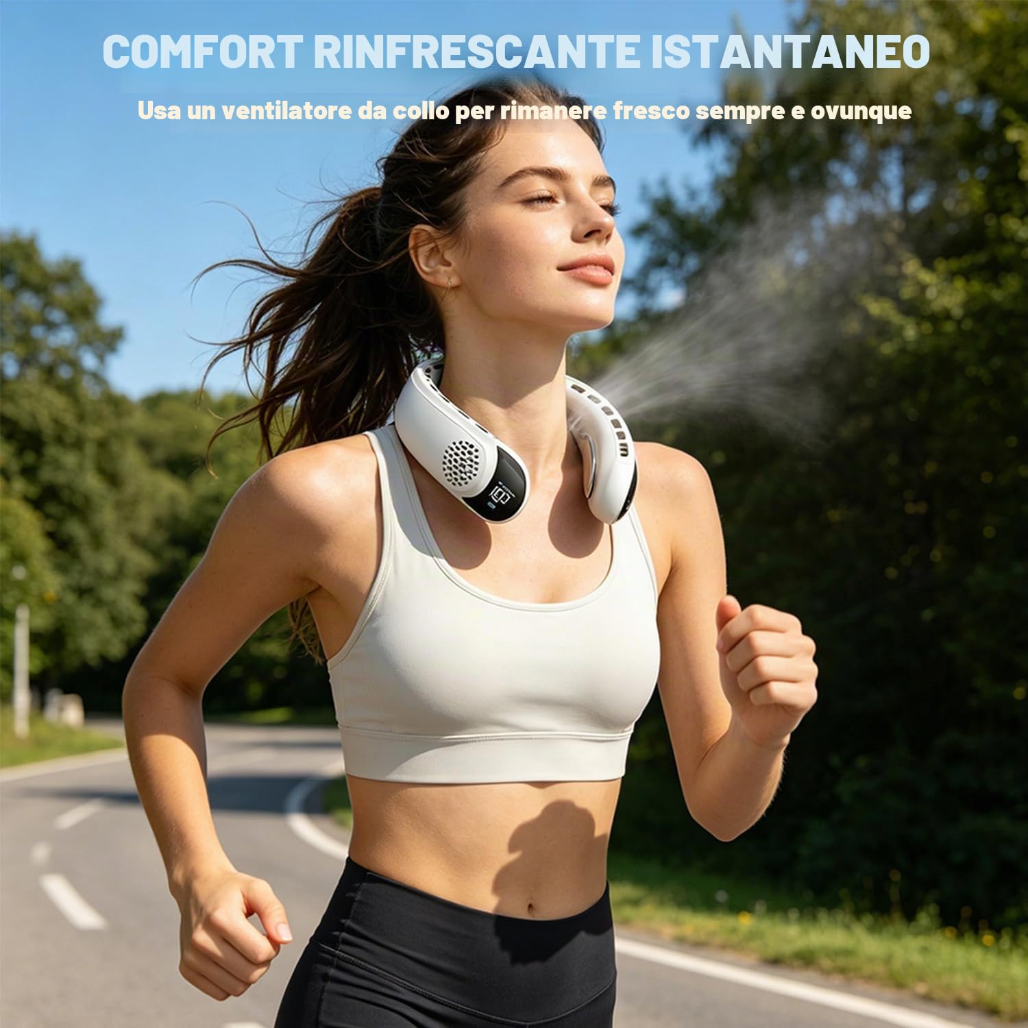 Ventilatore da collo portatile, 3 velocità, silenzioso e potente, ventilatore senza pale con display a LED, ventilatore personale ricaricabile da appendere per esterni, viaggi,
