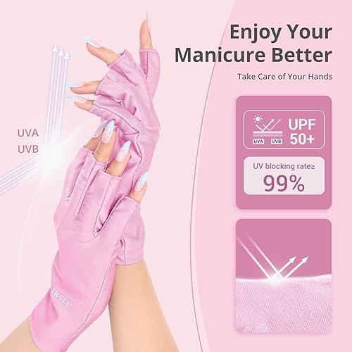 Miniatura 20 de AIRSEE Guantes UV para lámpara de uñas, guantes profesionales de protección UV UPF50+ para manicuras, arte de uñas, guantes sin dedos que protegen
