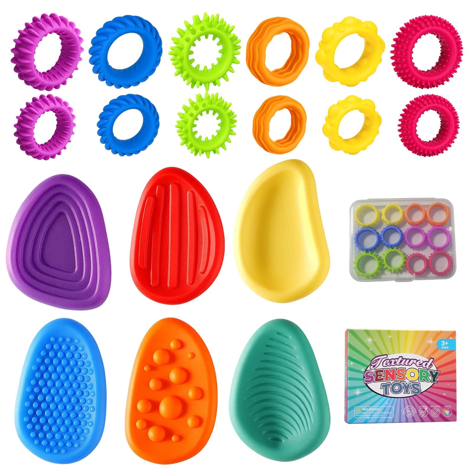 RagQbuK 18 Pack Fidget Toys, Textured Spinner Ring Set for Anxiety Relief ADHD & Autism