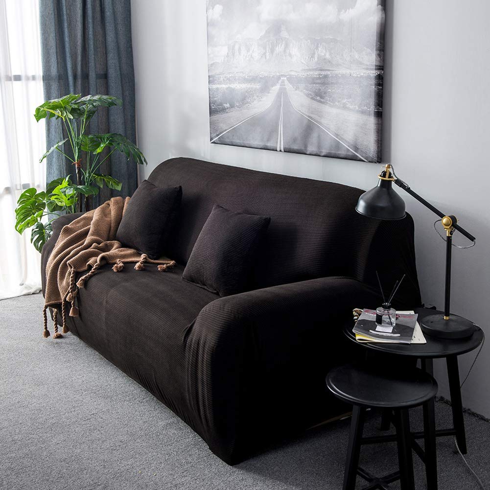 Housse de canapé d'angle 4 places extensible 235-300 cm Ausla en microfibre gris