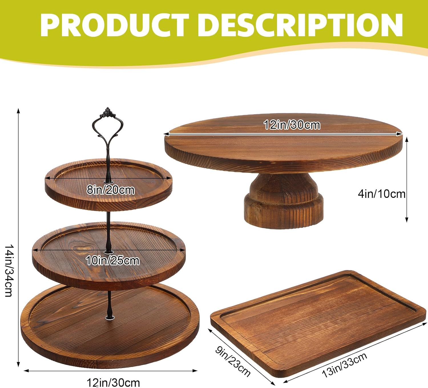 7 Pcs Wood Dessert Table Display Set Wooden 3 Tie Cupcake Stands Rustic Round Cake Stand Wood Dessert Serving Trays for Wedding Baby Shower Birthday Tea Party(Brown) - Image 2