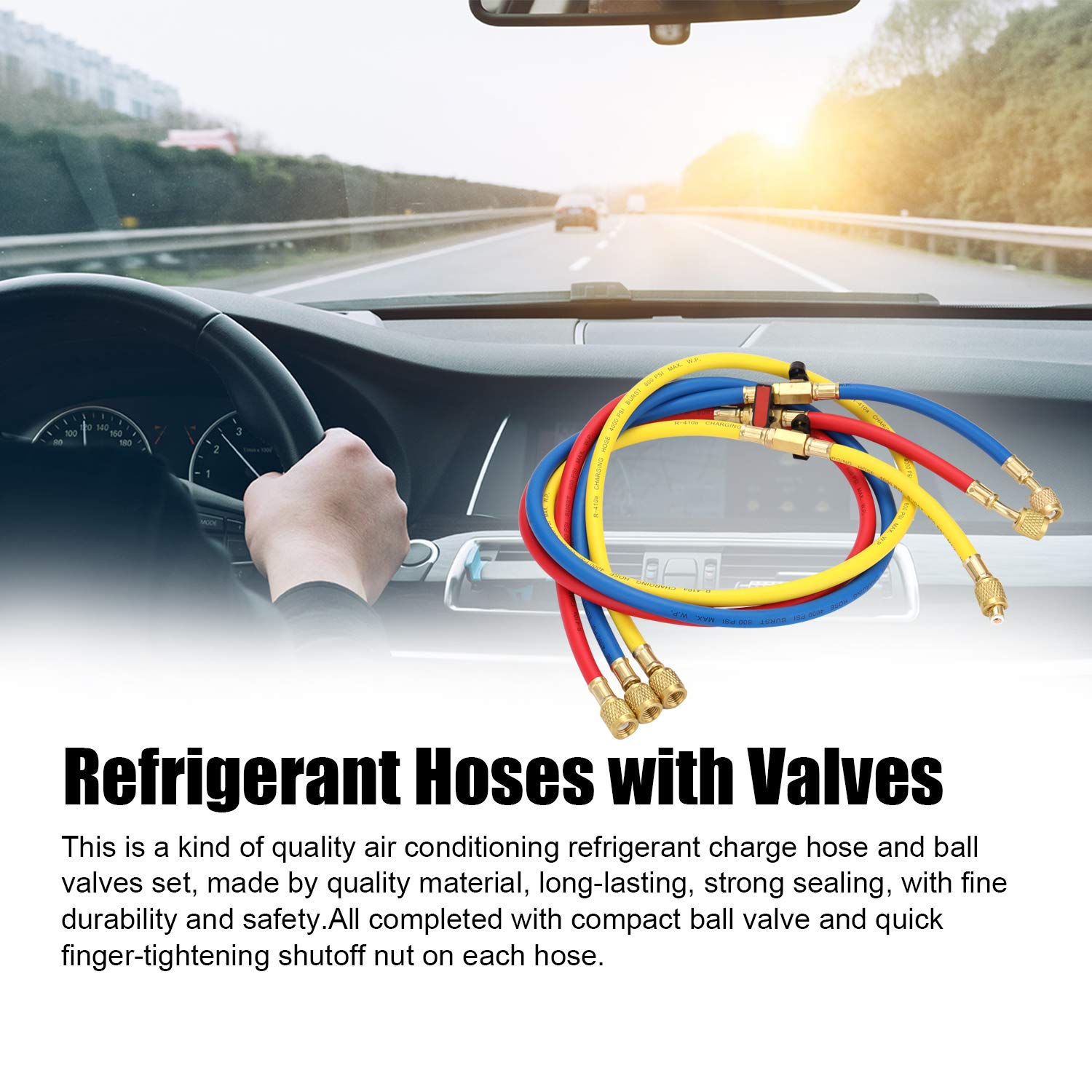 R410A Manguera de adición de refrigerante para aire acondicionado con válvulas de cierre de 50 1 27 m de largo para HVAC y mantenimiento de CA de coche, presión de trabajo de 800 PSI, seguro para