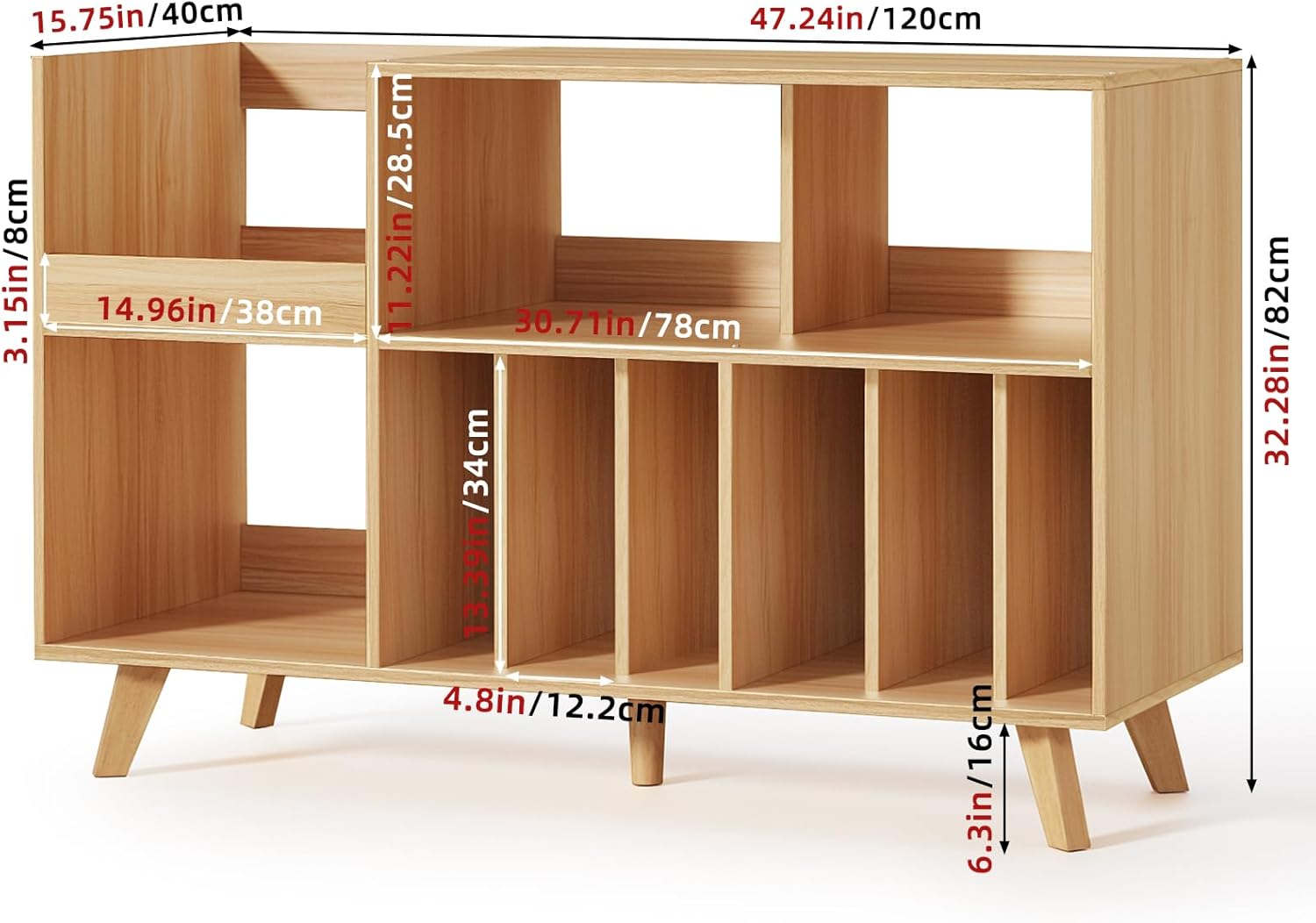 LELELINKY Natural Wood 48''Record Player Stand with Storage and Display Area, Turntable Stand Vinyl Record Holder Player Table Holds Up to 450 Albums, Record Stand for Music Room Living Room