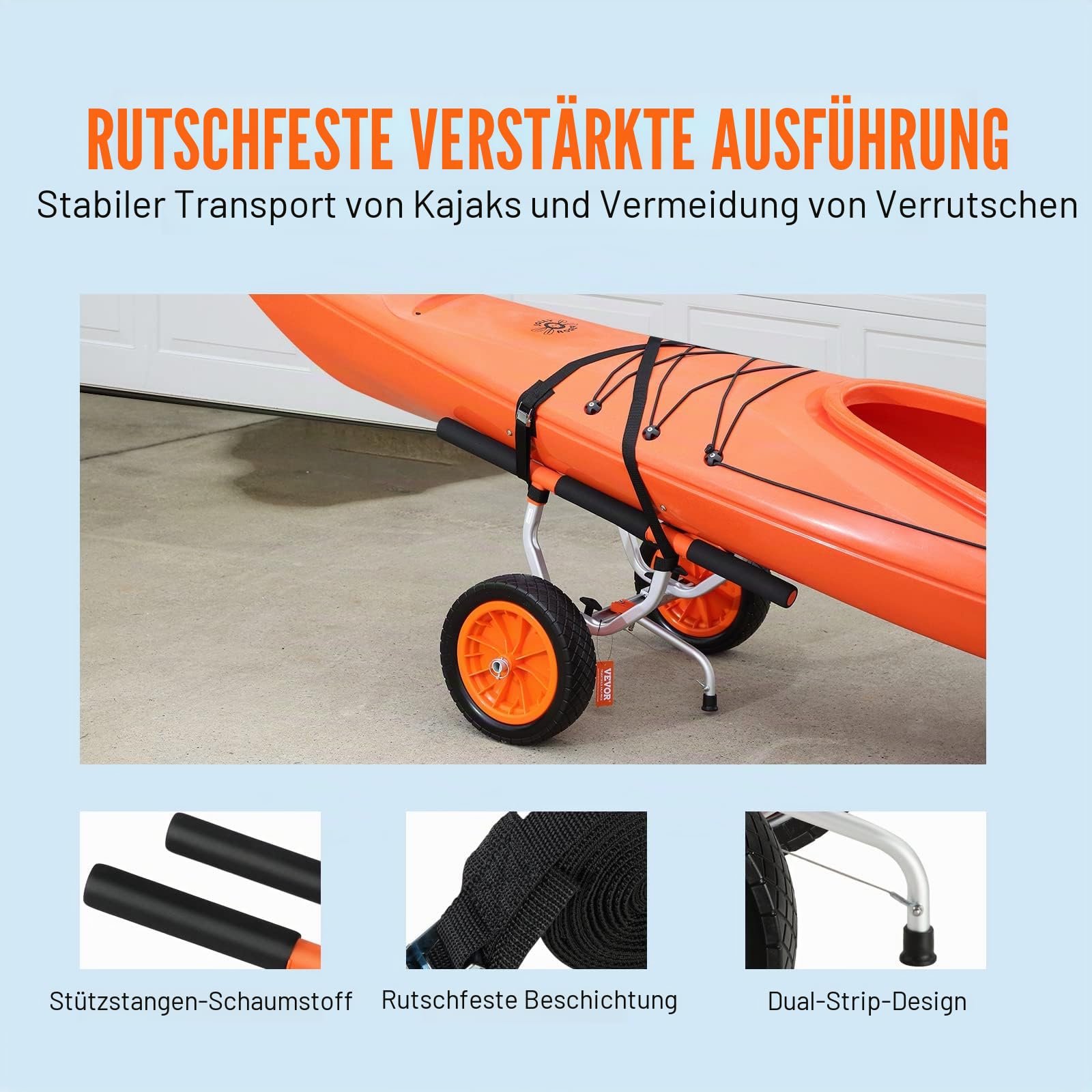 VEVOR Kajakwagen Kanuwagen aus Aluminiumlegierung 800x751x470mm bis 204kg belastbar 30cm Gummiräder 170-440mm Einstellbar Für Bootswagen Kajak Kanu Transportwagen Trolley Surfwagen Bootstrailer