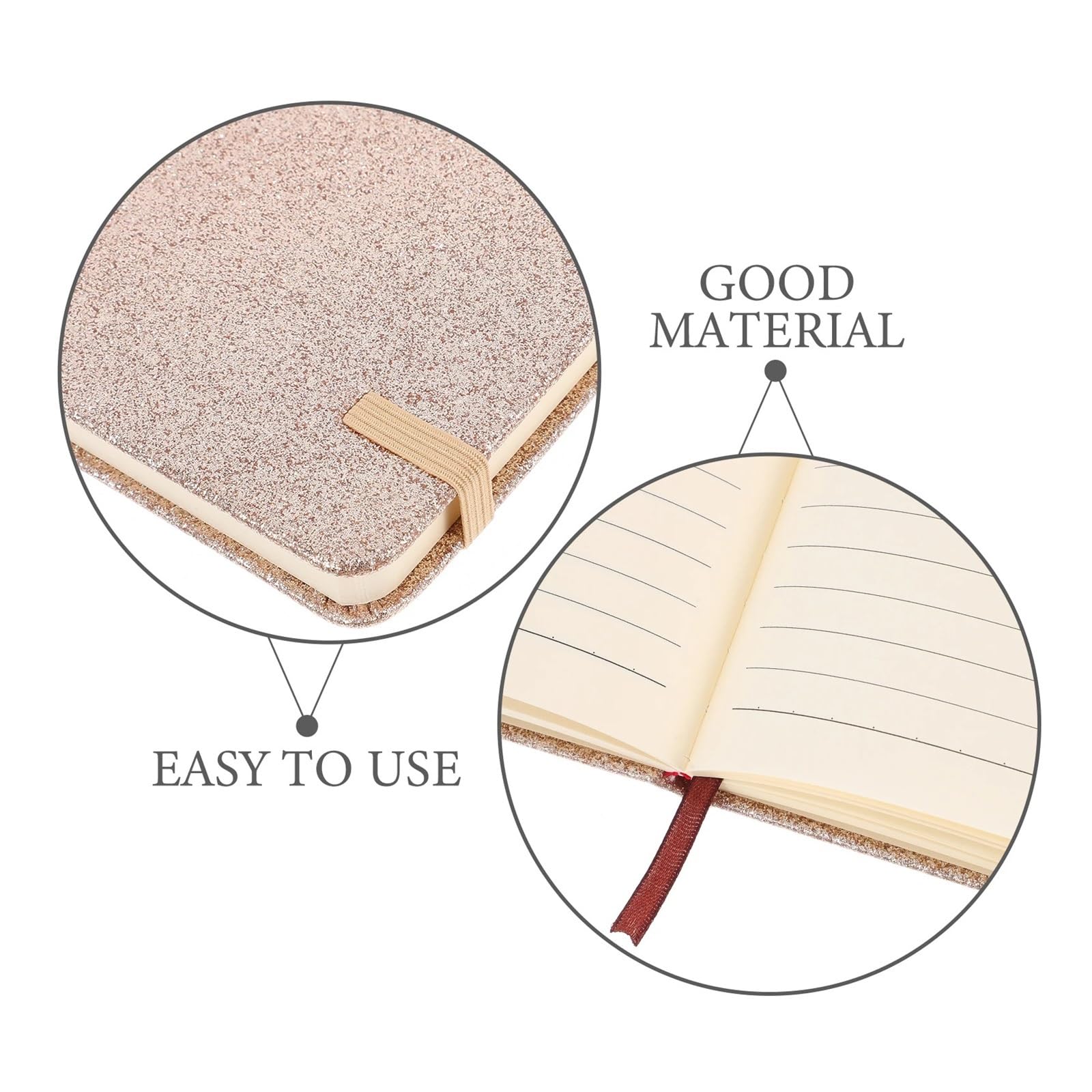 Cuaderno de tapa dura y lentejuelas A5, impermeable, con banda elástica, notas diarias, diario de viaje, bloc de notas de bolsillo, mini agenda para niñas para oficina