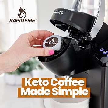 Rapidfire Caramel Macchiato Ketogenic Coffee Pods, Creamer with MCT Oil, Keto Diet, Supports Energy & Metabolism, Weight Loss, 16 Count Coffee Pods & 8.5 oz Creamer