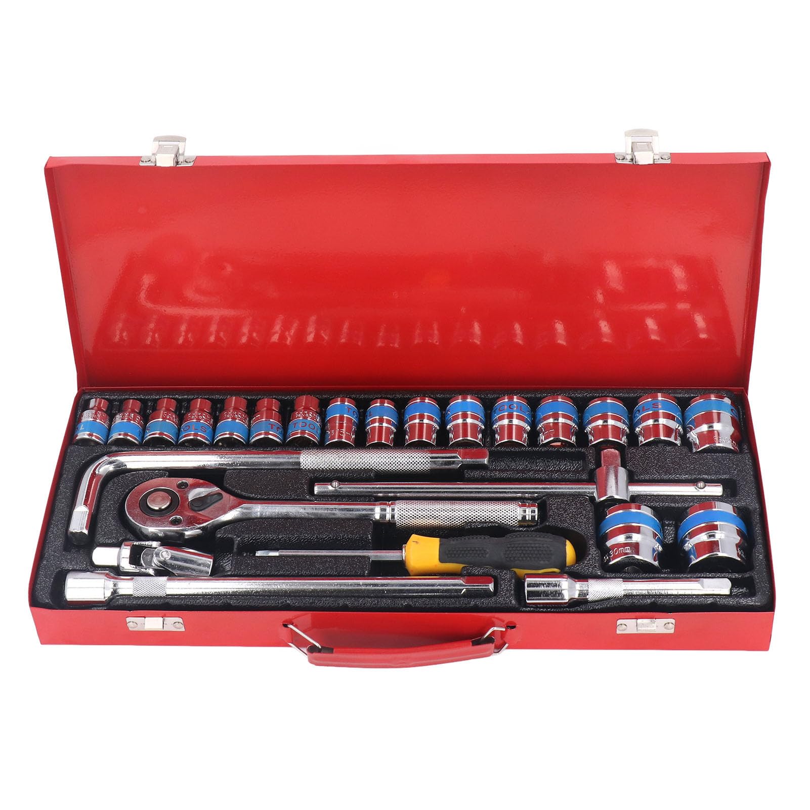 Pissente Impact Socket Set, 25PCS 1 2in Drive Socket Wrench Set, CRV and 35K Steel 8 to 32mm with Ratchet Extension Bars Case for Home Garage Auto Repair