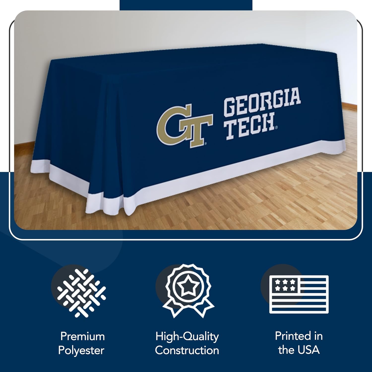 Georgia Tech Yellow Jackets College Sports Printed Table Throw - NCAA Licensed - Polyester (Navy Blue)