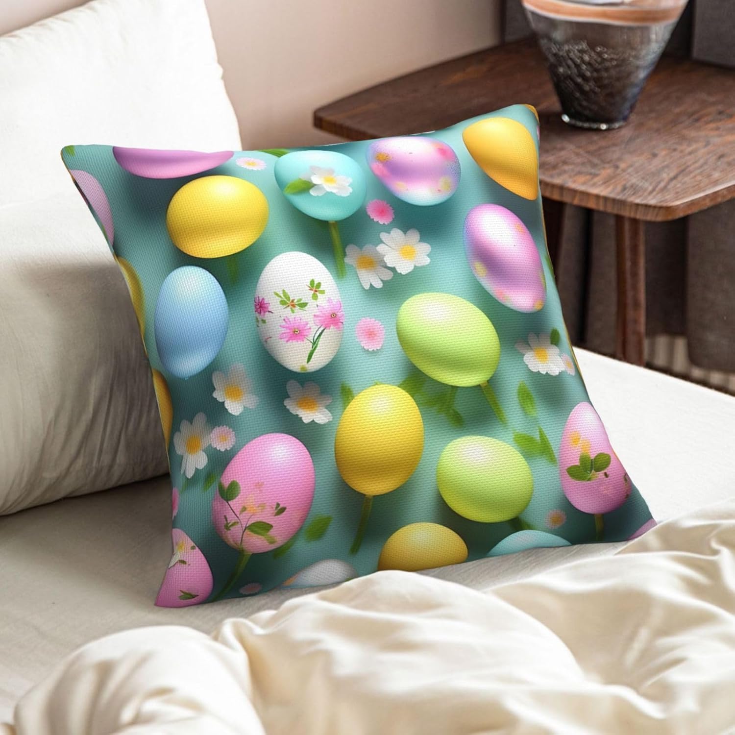 Happy Easter Holiday Imitation Linen Pillowcase -2 Sets, Fashionable Home Decoration, Used for Sofas, Gardens, beds