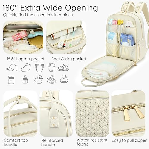 Miniatura 4 de Mochila para pañales, grande, multifuncional, para niños, niñas y bebés, bolsa esencial de viaje con cambiador, bolsillos aislados, correas para