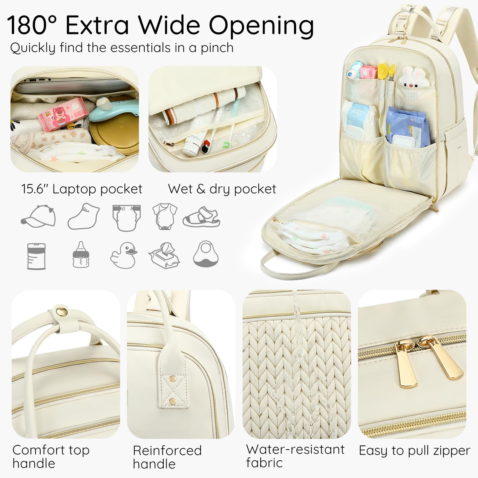 AIJIEKE Mochila para pañales, bolsa de pañales impermeable multifuncional, bolsa de viaje para bebé con cambiador