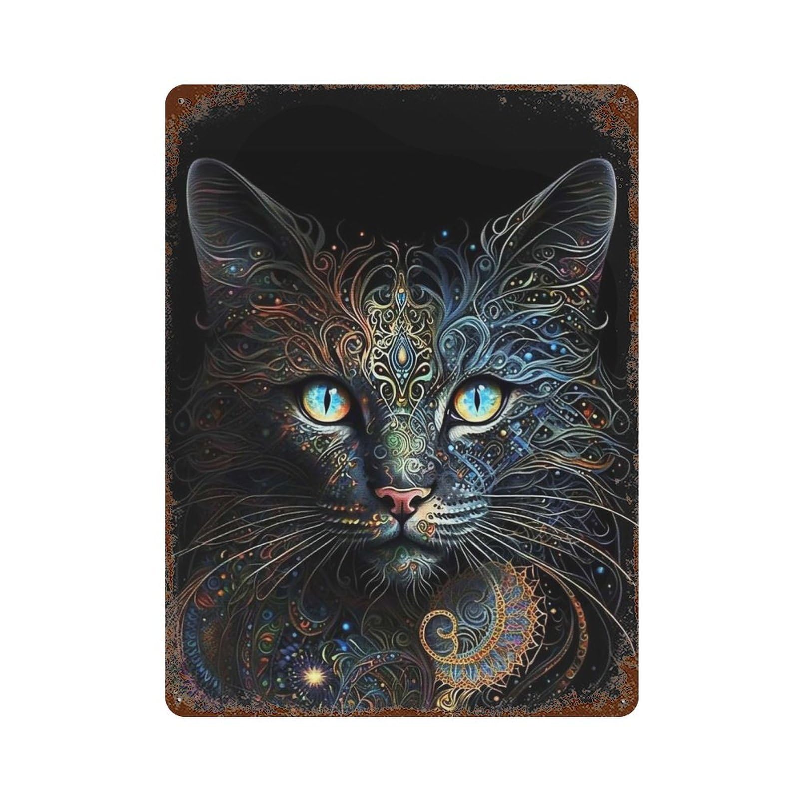 Rust Effect Portrait Art Kitty Rustic Tin Plaque 15.7"x11.8", Classic Wall Plaque for Shed, Workshop And Garage Wall Decor