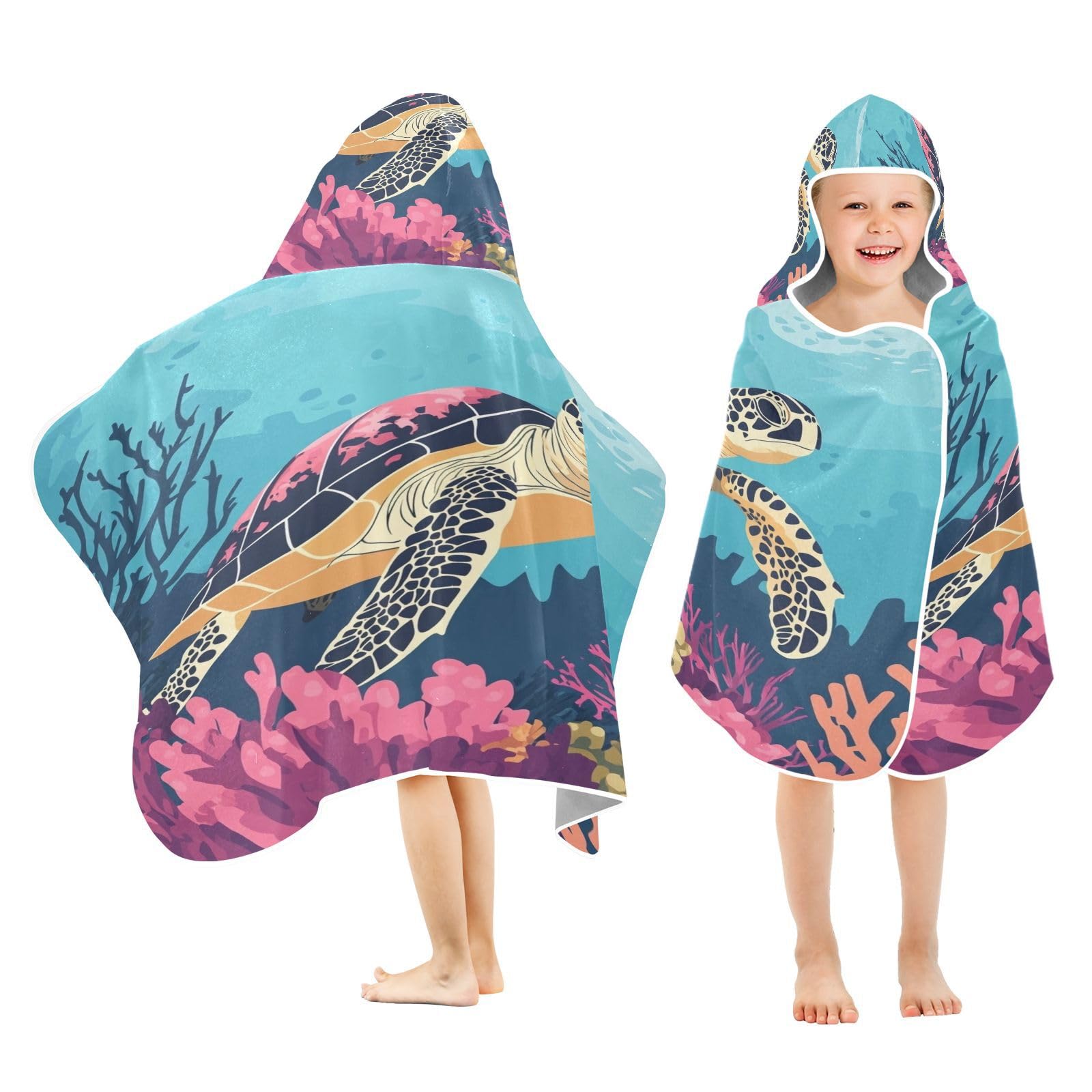 Kigai Cute Turtle Hooded Beach Towel for Kids Soft Absorbent Quick Dry Bath Towel with Hood Lightweight Toddler Shower Pool Bath Wrap for Boys Girls