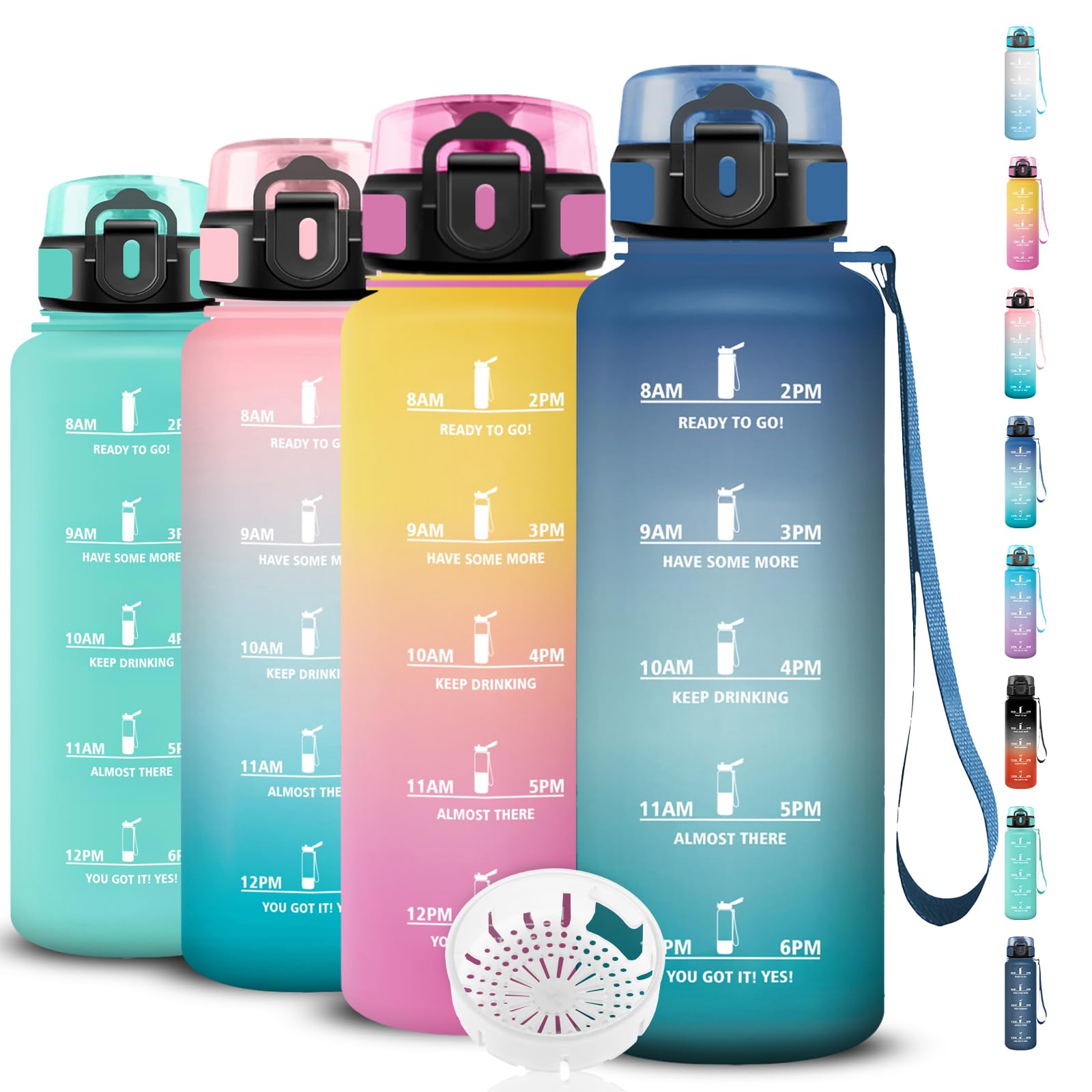 1.5L Water Bottle Gym Water Bottle Leakless Motivational Water Bottles Easy Clean Sports Bottle Graduated Bottle with Filter Water Bottles for Camping Fitness Yoga