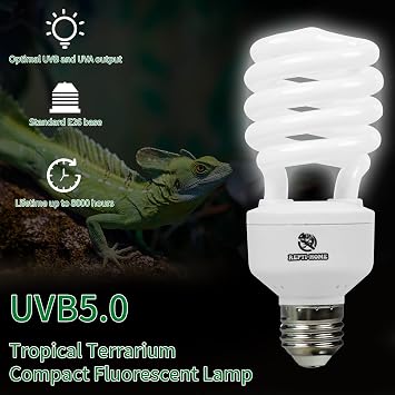 UVB Reptile Light 5.0, 13W Tropical and Sub-Tropical UVA UVB Bulb for Reptiles, Tropical Terrarium Compact Fluorescent Lamp, Reptile UVB Light Bulb for Chameleons, Iguanas and Turtles