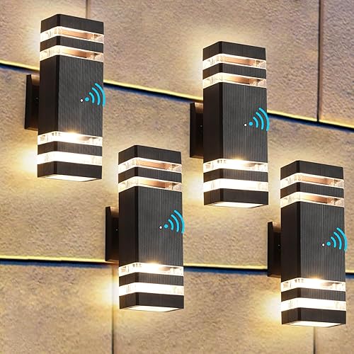 Paquete de 4 lámparas de pared para exteriores del anochecer al amanecer, 14 W, IP65, 3000 K, 1100 lm, iluminación blanca cálida para exteriores,