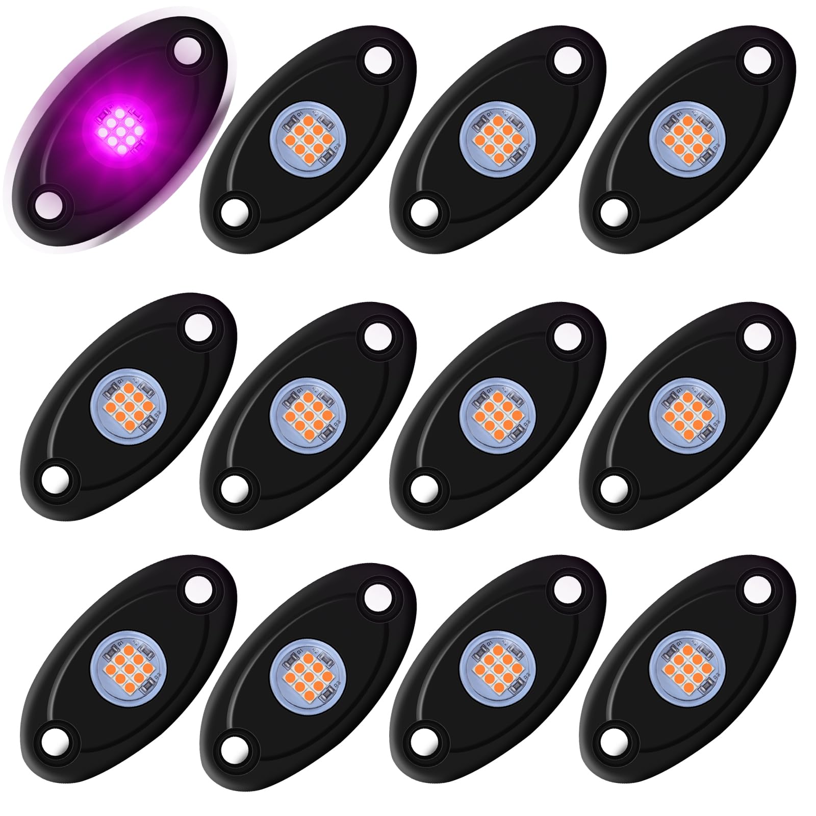 LY8 12 Pods Purple LED Rock Lights Neon Underglow Light for Car Truck ATV SUV Under Body Glow Light Trail Fender Lighting