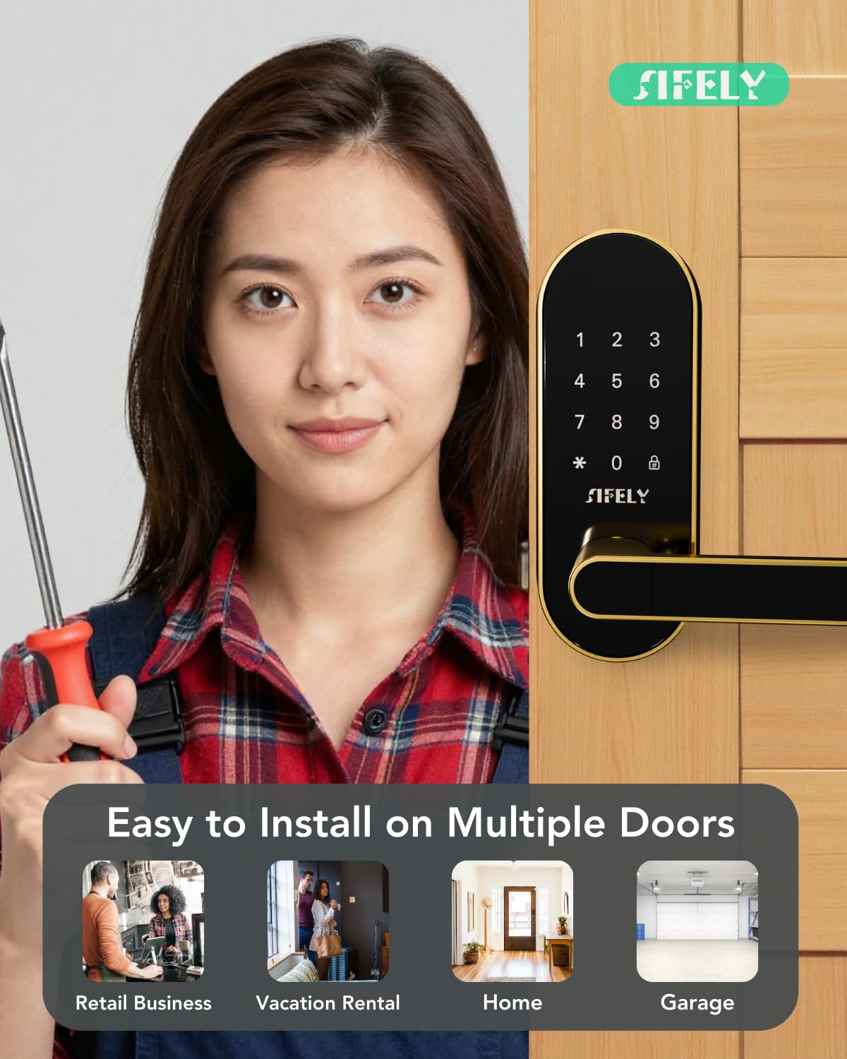 Keyless-Entry Keypad Elektronisches Türschloss: digitales intelligentes Schloss mit Code Passcode, elektrischer Türknauf/Griff, perfekt für Eingangstüren, Schlafzimmertüren (Gold, App-Steuerung, ohne
