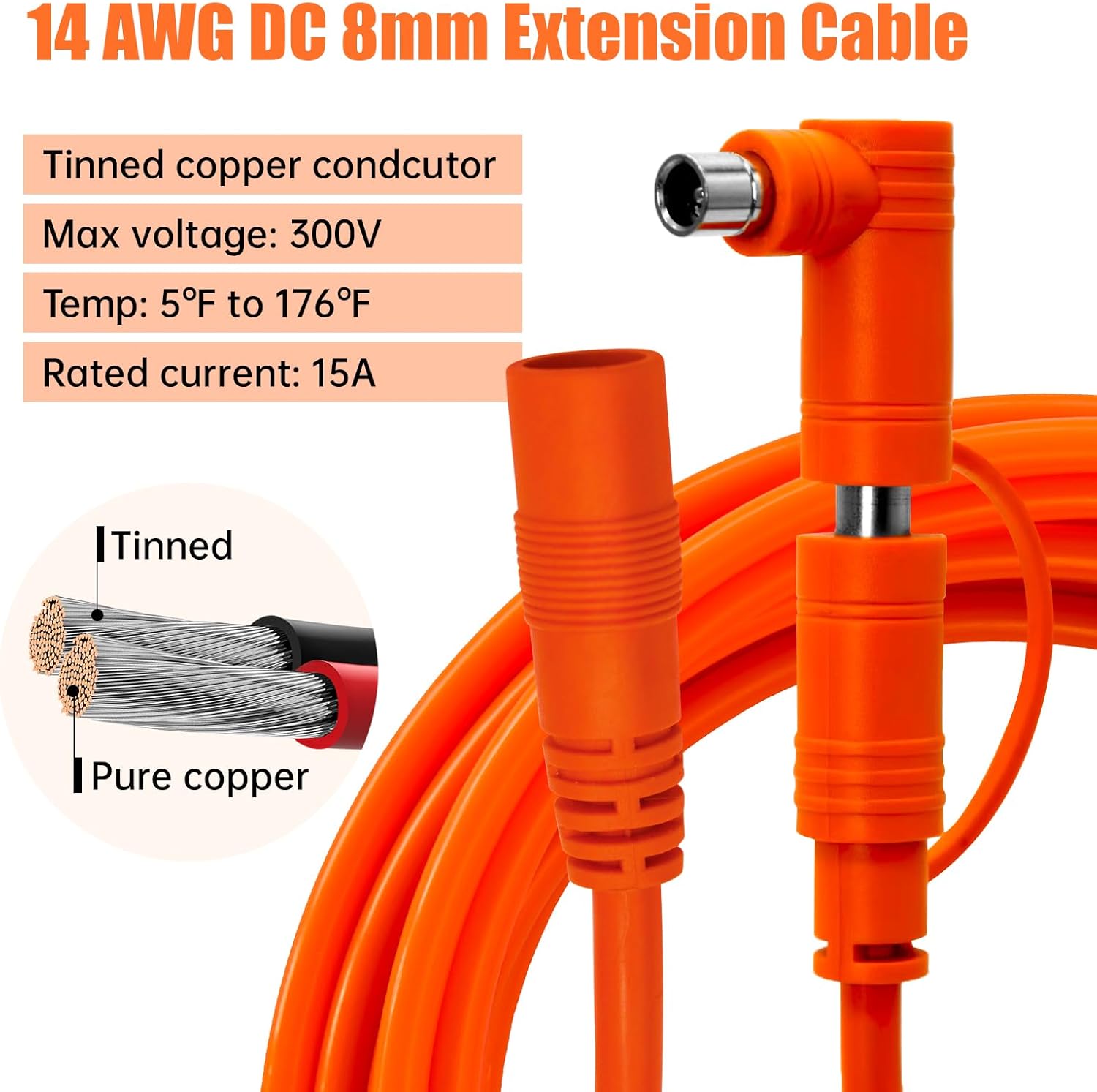 14 AWG Solar Extension Cable 100FT for Jackery, 8mm DC7909 Solar Panel Cable Cord Female to Male with DC8020 Male Adapter for GZ Yeti, Aker, Jackery Portable Power Station