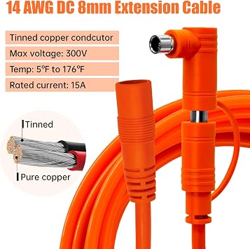 14 AWG ソーラー延長ケーブル 10フィート Jackery用 8mm DC7909 ソーラーパネルケーブルコード メス-オス DC8020オスアダプター付き GZ Yeti、Aker、Jackeryポータブル電源ステーション用