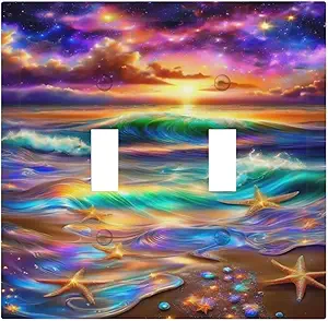 Decorative Switch Covers Plate Colorful Sunset Starfish Beach Shells 2 Gang Wall Plate Oversized Double Toggle Light Switch Plate Wall Cover Plate Faceplate for Bathroom Bedroom Decor