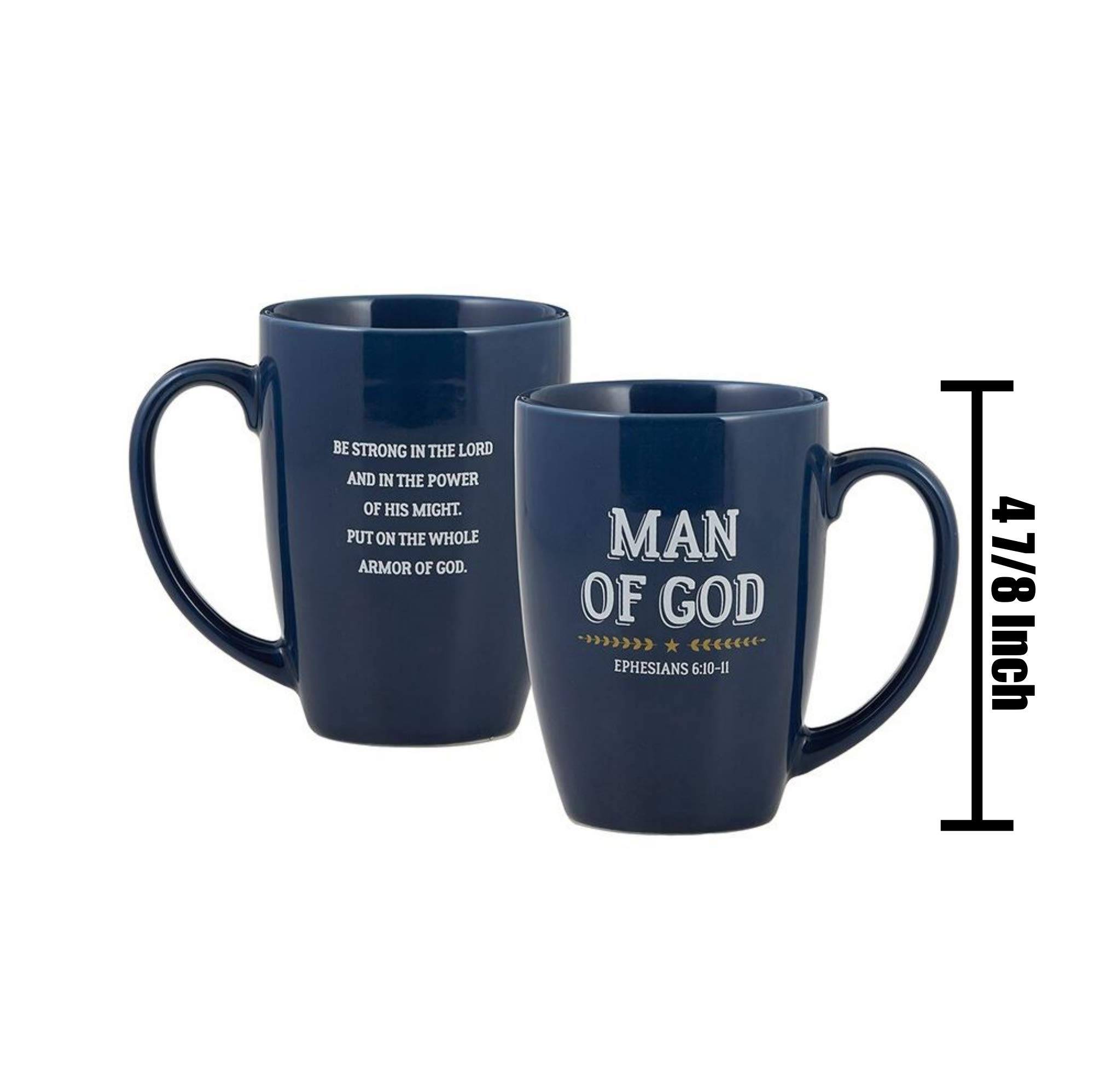Autom Christian Coffee Mugs, Navy Blue Stoneware Man of God Religious Cup, Father's Day Gifts for Dad, 16 Ounce