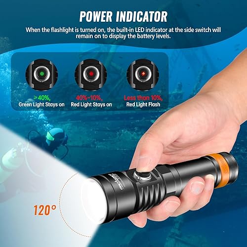 Miniatura 4 de ORCATORCH D710V MK2 2300 Lúmenes Luz de Video Subacuática Mejorada, Blanco Rojo Violeta Tri-Color, Linterna de Buceo de Haz Ancho de 120 Grados para
