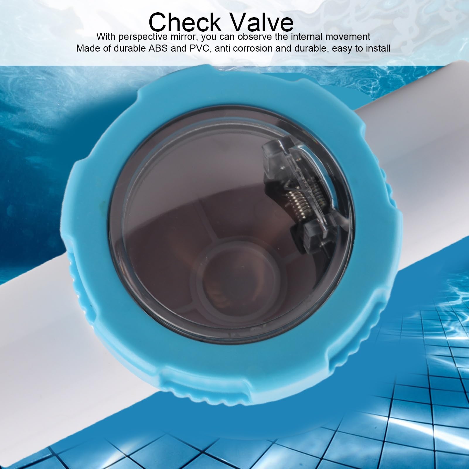 Válvula de retención 50 mm 2 vías G1 1/2 Manguera de Agua Preventor de reflujo con Tubo de Espejo Transparente para Filtro de Piscina Construcción Duradera de PVC ABS Fácil