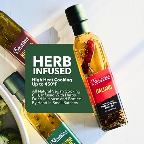 Miniatura 5 de Benissimo Paquete de aceite de cocina con infusión de hierbas, juego gourmet totalmente natural con mezclas de aceite italiano, ajo tostado, ajo