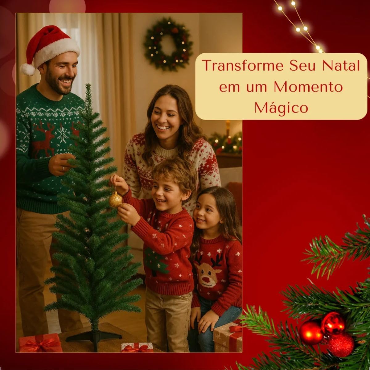 Árvore de Natal 90cm Verde com Base Firme e Resistente - Fácil Armazenamento, Perfeita para Ambientes internos.