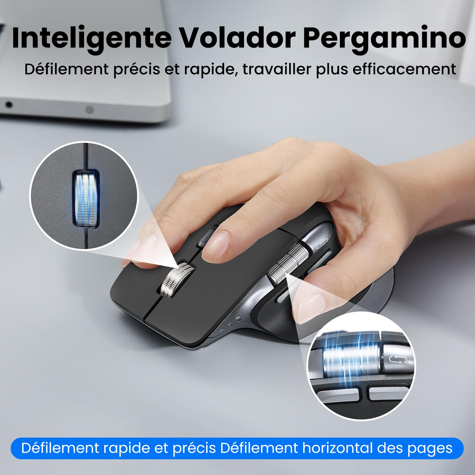 CITLLA Clavier Souris sans Fil Rétroéclairé Rechargeable Ergonomique, Réglable Support et Repose-Poignets,4 Niveaux DPI Hyper-Rapide Défilement Souris silencieuse pour Ordinateur Bureau PC Laptop