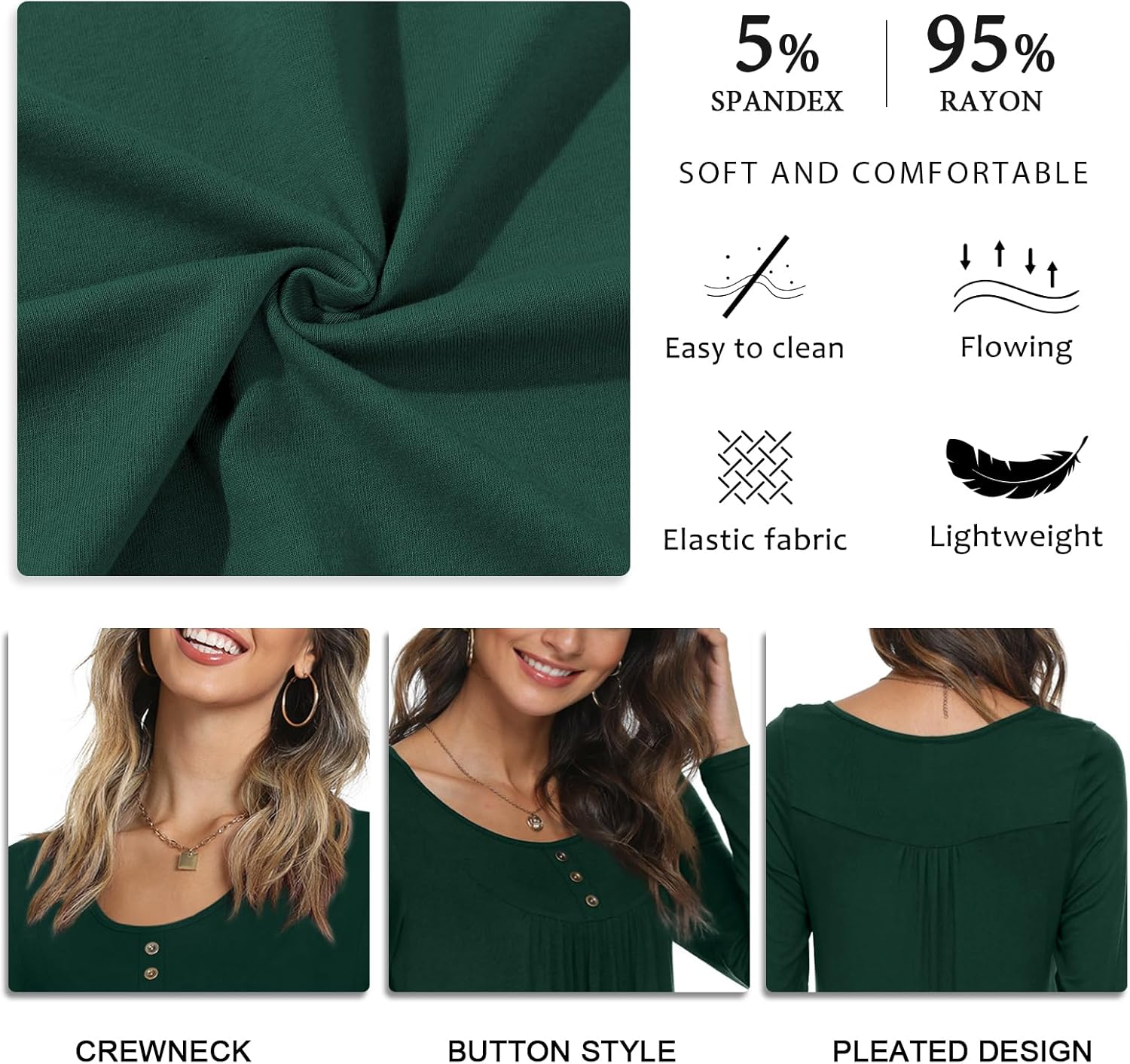 POPYOUNG Women's Long Sleeves Tunic Tops to Wear with Leggings Loose Fit Dressy Empire Waist Fall Tops - Image 5