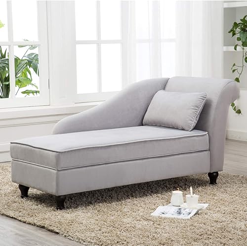 Yongqiang Sofá chaise lounge tapizado con almacenamiento para interior, reclinable, para sala de estar o recámara, color gris, terciopelo Gris,Beige