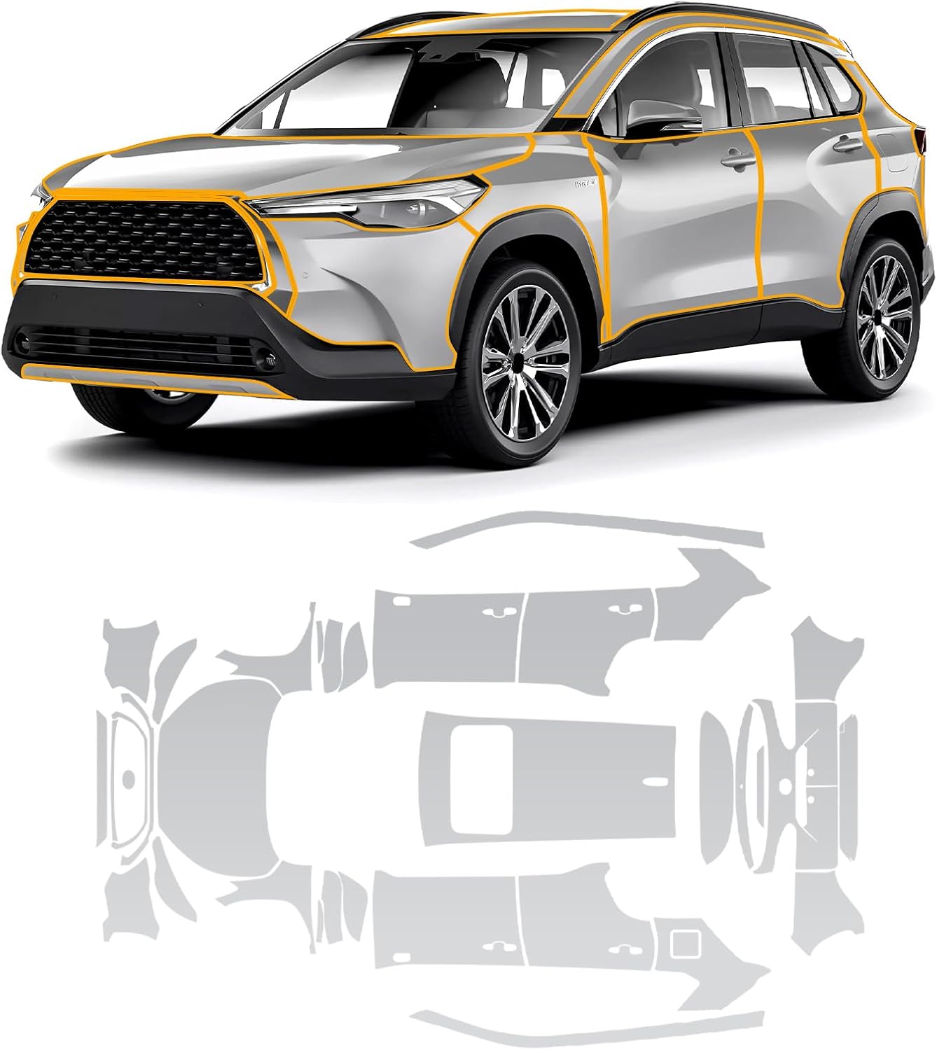 for Toyota Corolla Cross LE/XLE 2022-2024 Full Car Precut Matte TPU PPF Paint Protective Film Kit, 8.5Mil Scratch-Resistant Waterproof PPF Film for Car, External Protective Shields Accessories