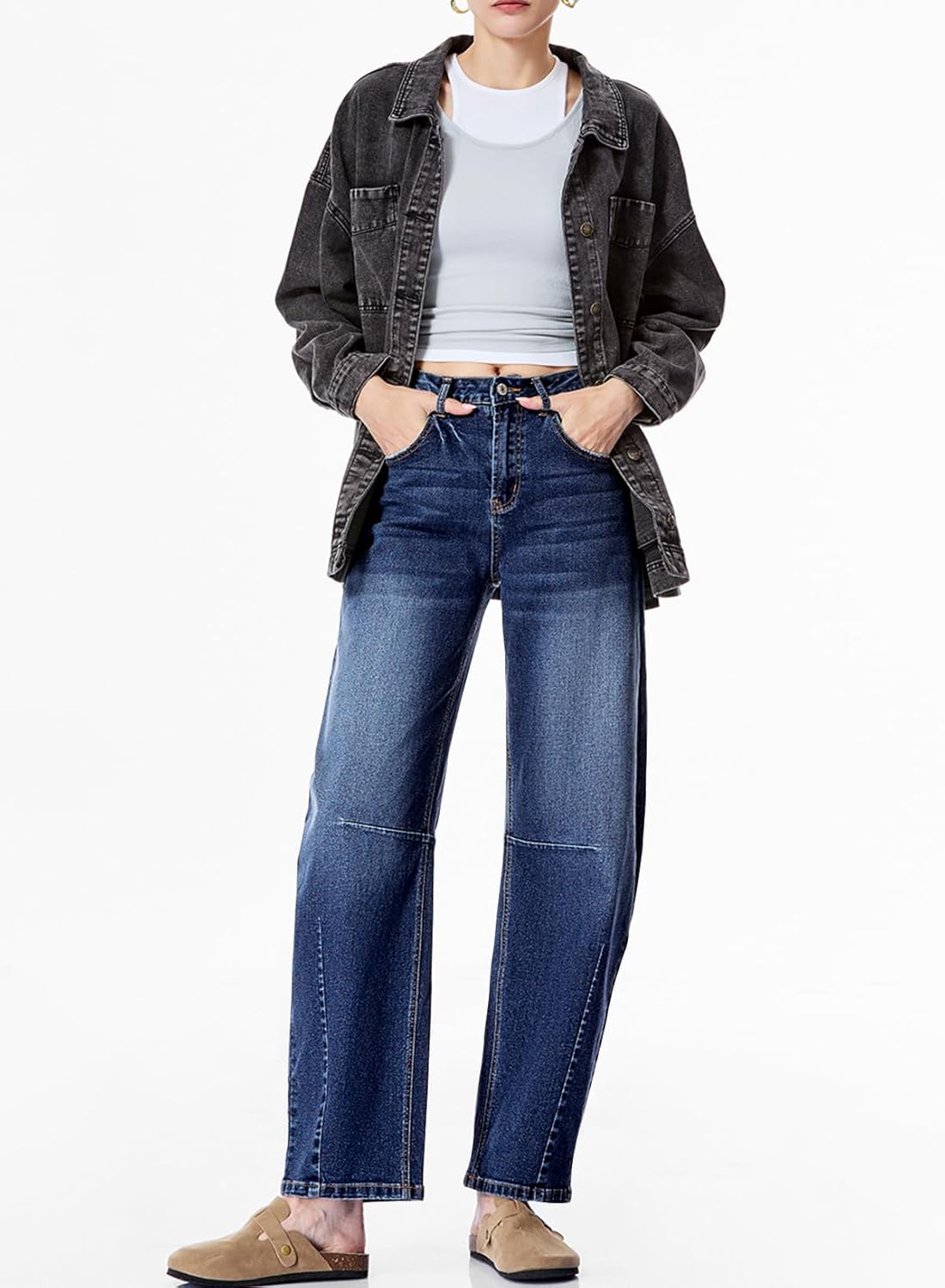 Sidefeel Women's Barrel Jeans Wide Leg Vintage Mid Rise Y2k Baggy Boyfriend Ankle Denim Pants - Image 5