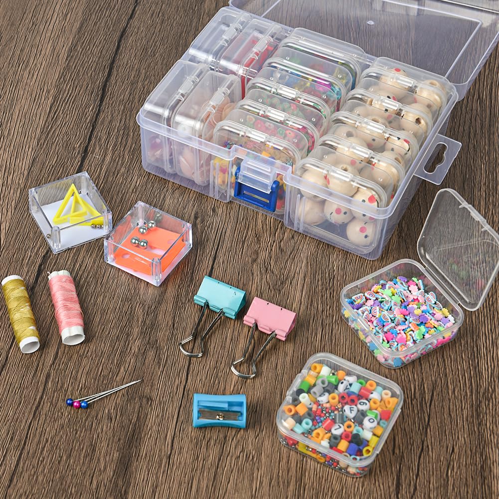 AUAUY Małe pudełka do przechowywania (5,5 x 5,5 x 2 cm), mini pudełka do przechowywania z przezroczystego plastiku z pokrywką, 15 sztuk pudełek do przechowywania na małe przedmioty, perły, pierścionki