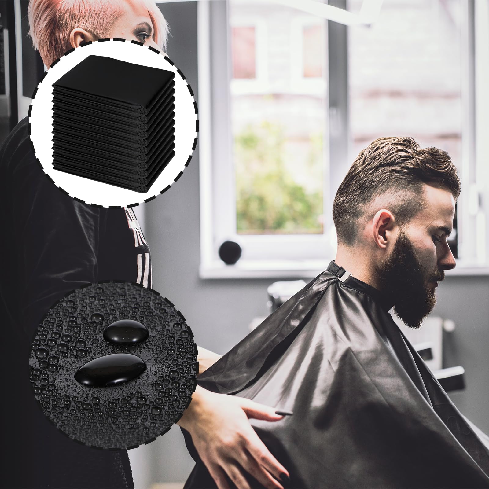 100 mantelle usa e getta da barbiere, impermeabili, mantello da parrucchiere, mantello da taglio per capelli, mantello nero da barbiere per taglio di capelli, mantello usa e getta da parrucchiere,