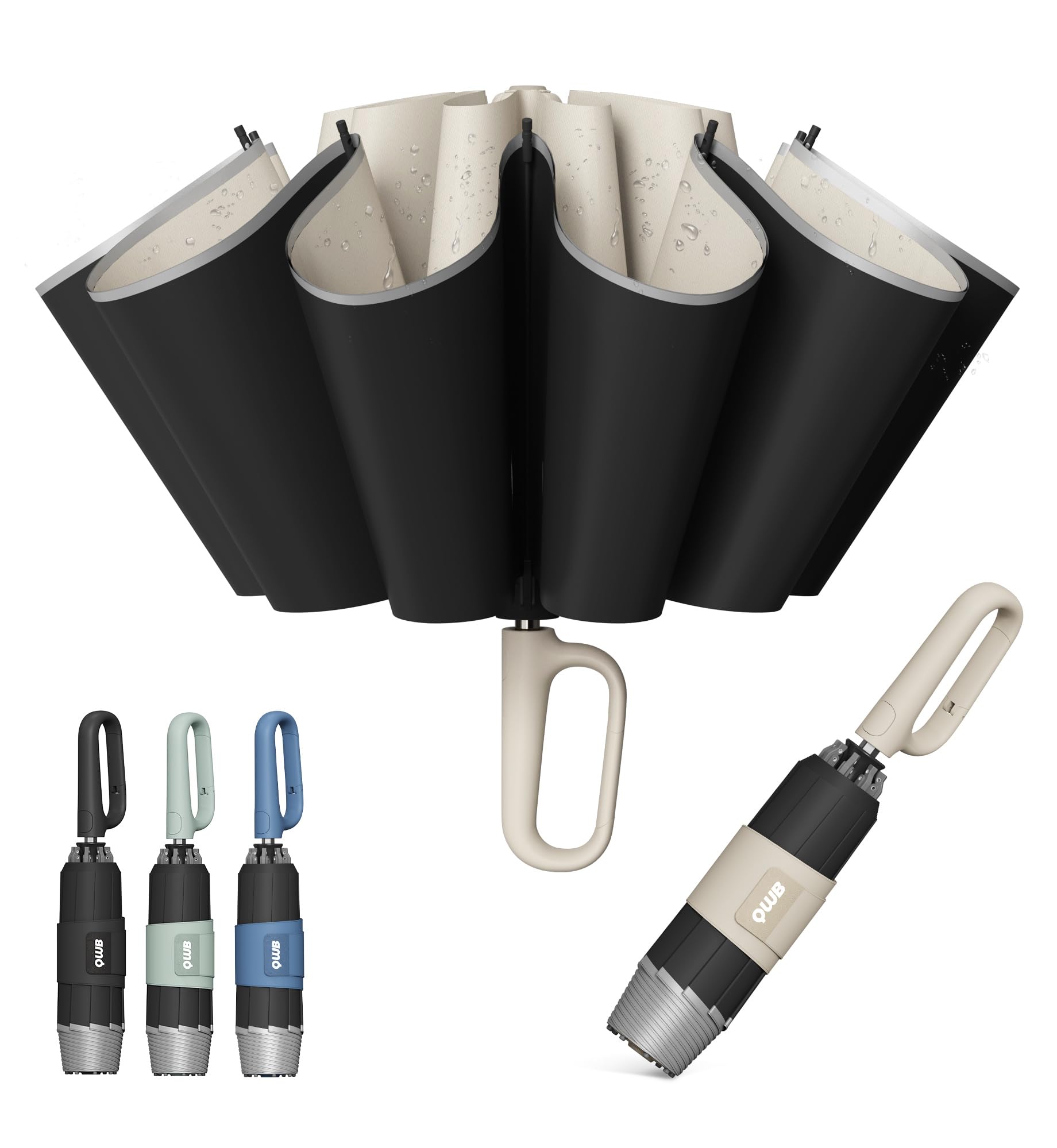 QWB Inverted Umbrella with Auto Open Close Windproof Compact Travel