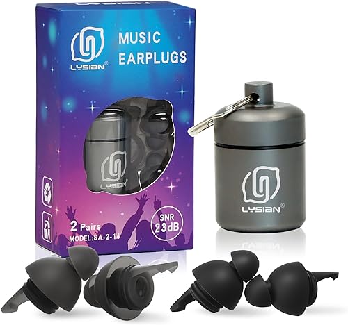 LYSIAN Tapones para los oídos de concierto de alta fidelidad para música, 2 pares de tapones para los oídos de músicos para cancelación de ruido,