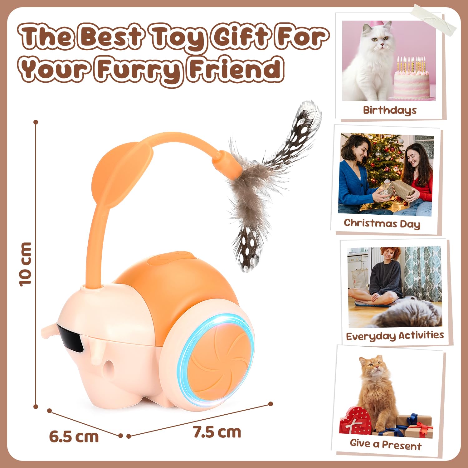 Eyein Cat Toys for Indoor Cats Adult, Interactive Smart Automatic Remote Control Snail Moving Kitten Teaser with LED Light - Image 2