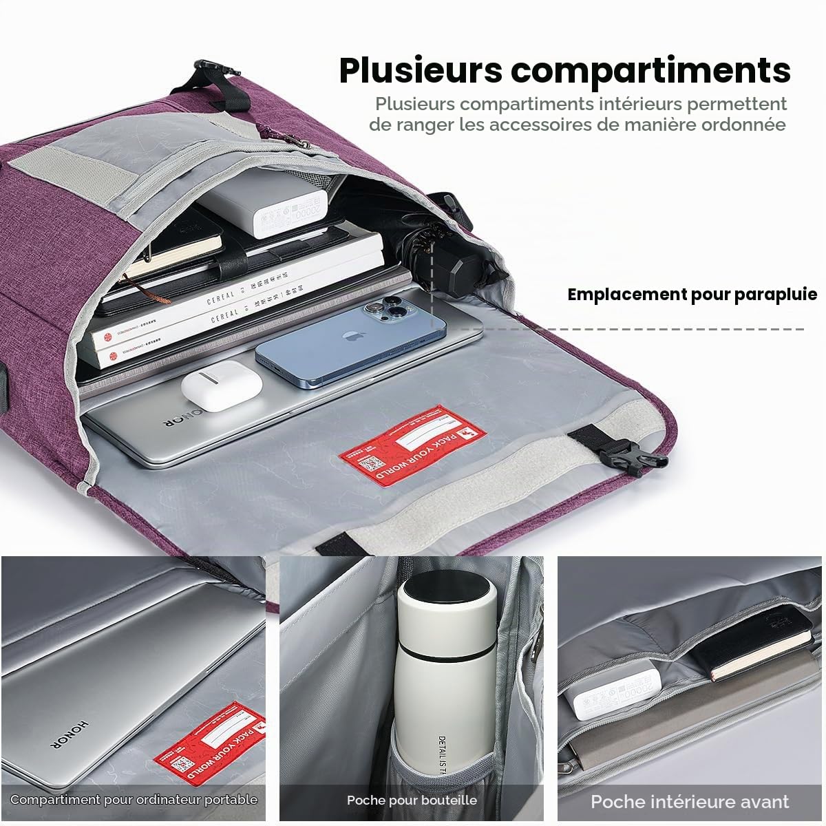 OIWAS Sac a Bandouliere Toile Sac Messenger Portable Sac à Bandoulière Cartable Besace Pochette pour Ordinateur pour l'École, Le Travail et Les Voyages
