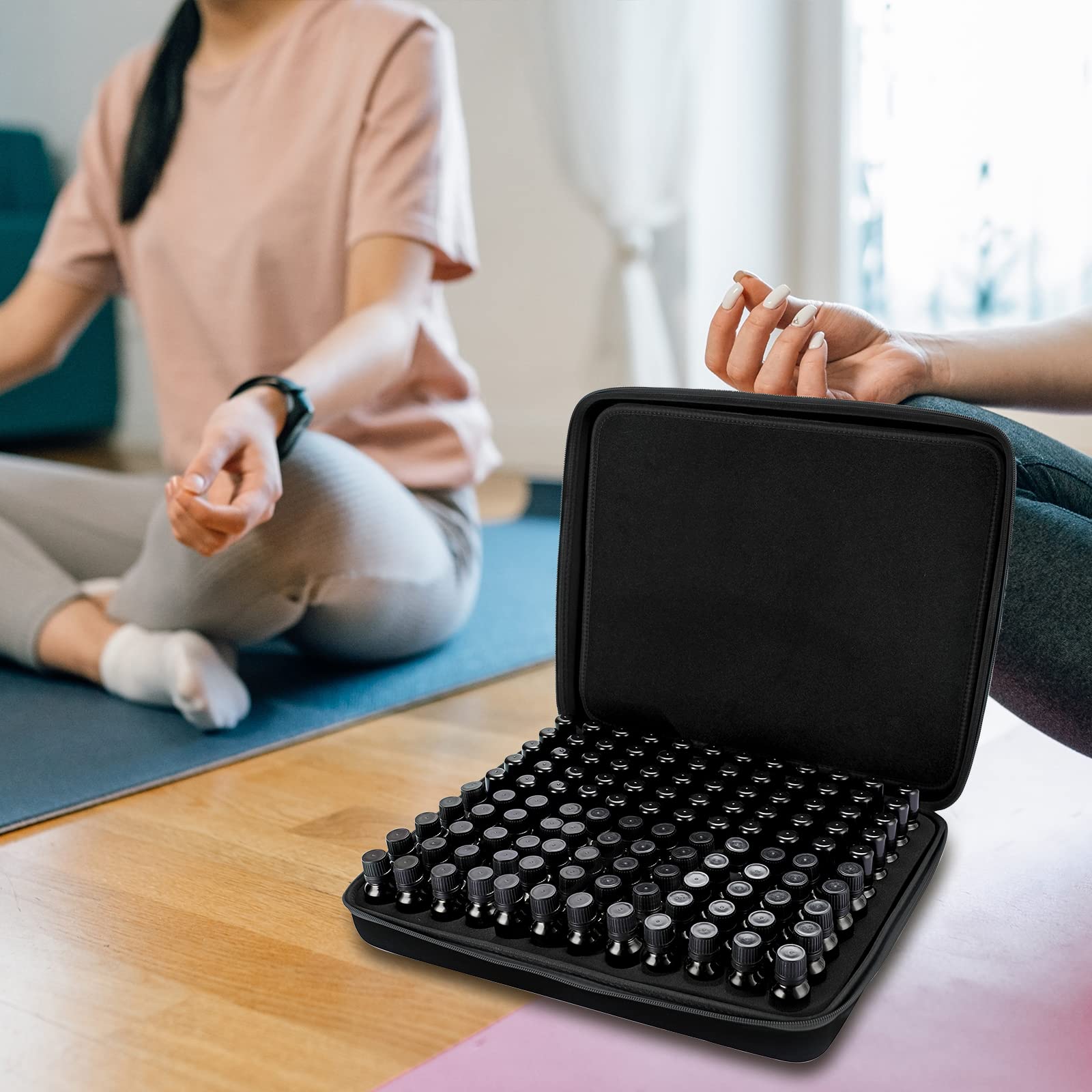 Hipiwe 120 Flaschen Eva Ätherisches Öl Lagerung Tragetasche Hartschale Außen Ätherische Öle Organizer Halter Reisetasche mit Schaumstoffeinsatz, Für 5 ml, 10 ml, 15 ml ätherische Öle, Schwarz, XL,