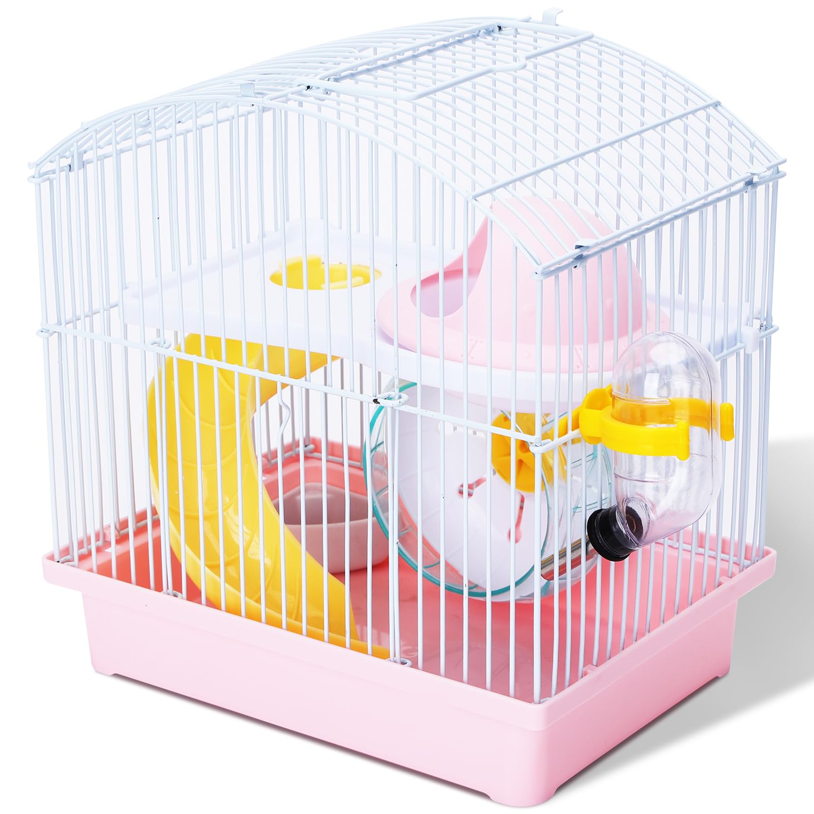 Nobleza - Jaula para Hámster, Casa para Animales Pequeños 2 Pisos con Rueda Bebedero comedero, L23*W17*H24CM (Rosa)