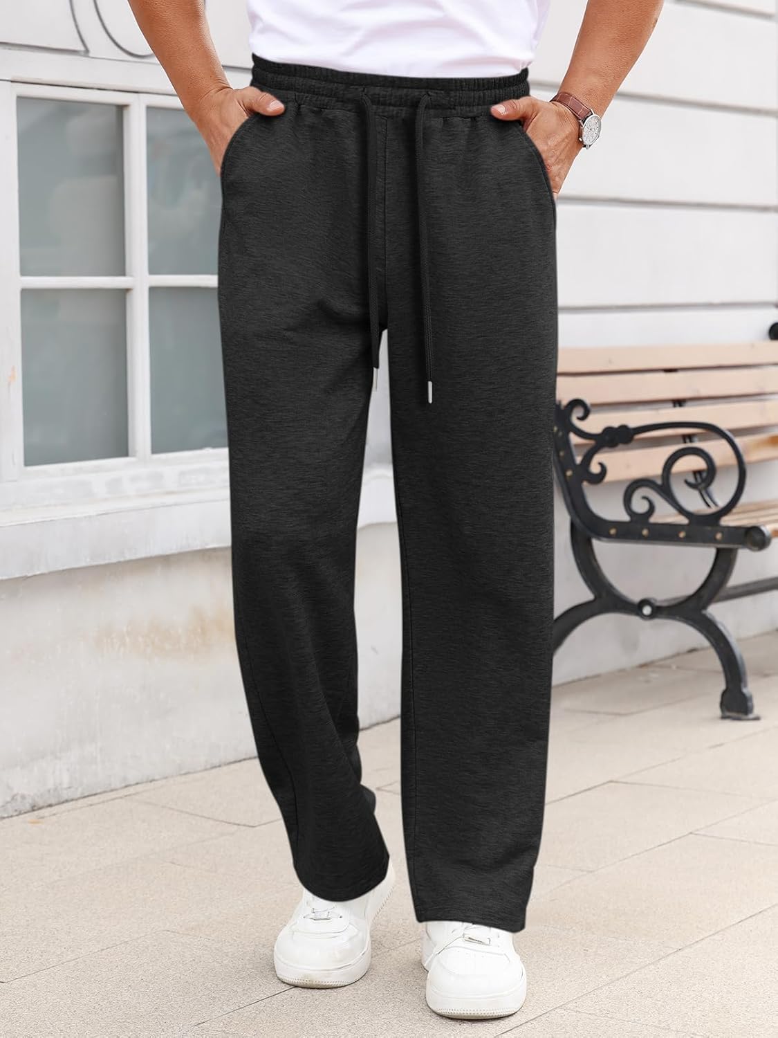Runcati Mens Casual Sweatpants Open Bottom Lounge Pants Straight Leg Jogger Pants with Pockets - Image 2