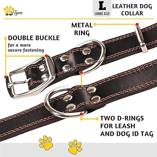 Miniatura 7 de Juego de collar y correa para perro de piel negra, correa para perro de 6 pies x 34 pulgadas y collar para perros grandes