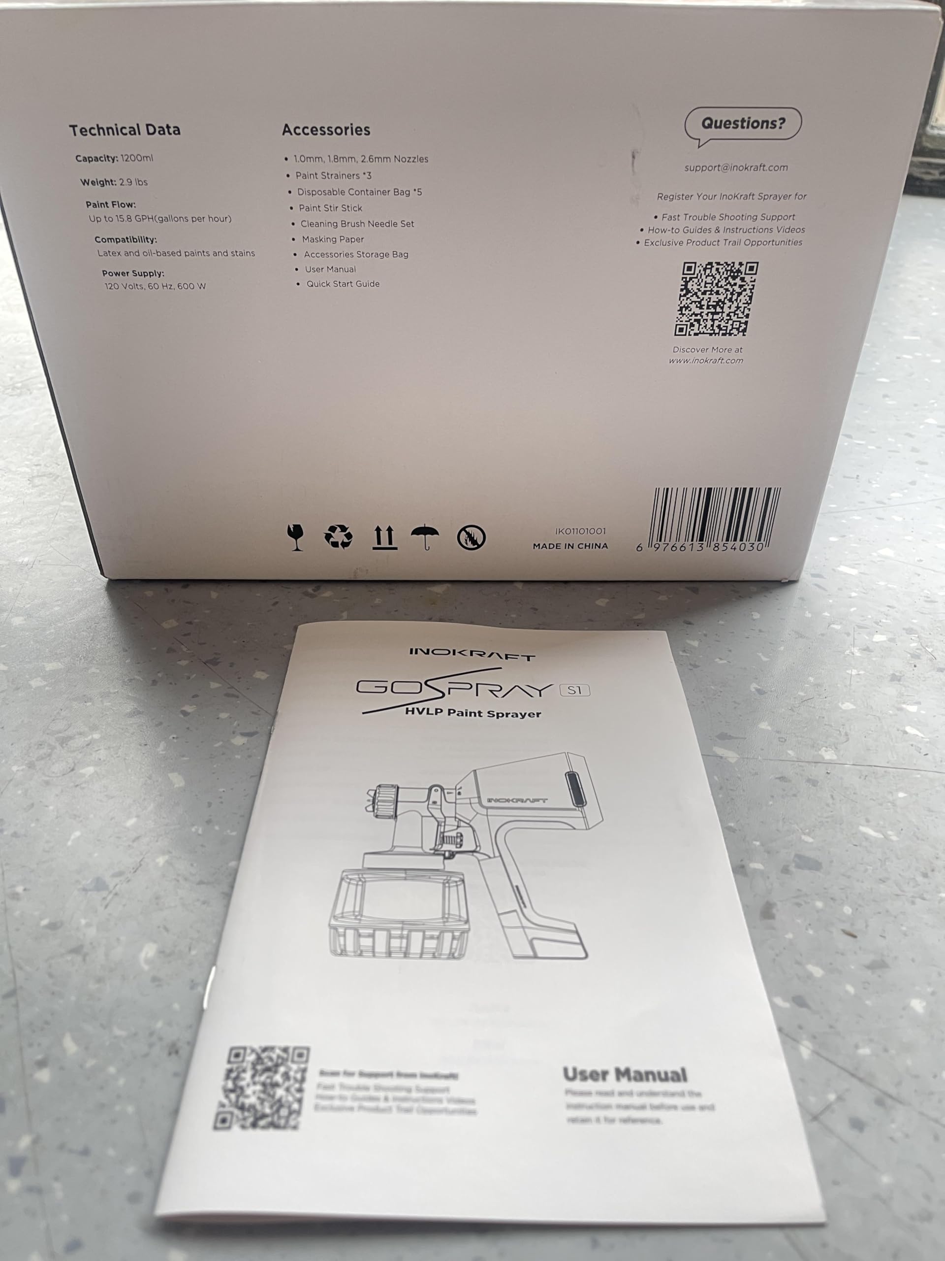 InoKraft Farbsprühsystem, 0-980ml/min, 600W elektrisches Farbsprühgerät mit 1200ml Behälter, 3 Düsen & 3 Sprühmustern - Sprühpistole für Wandfarbe, Schränke, Zäune, Türen, Möbel